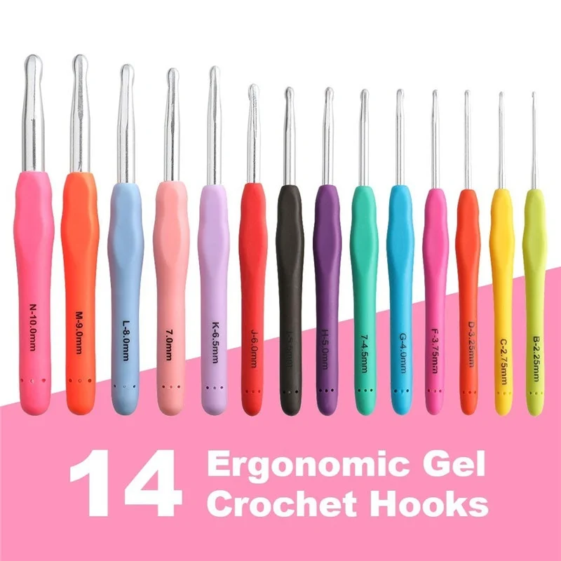 14pcs Crochet Hooks Set Big Size Soft Handle Crochet Needles Yarn Weave