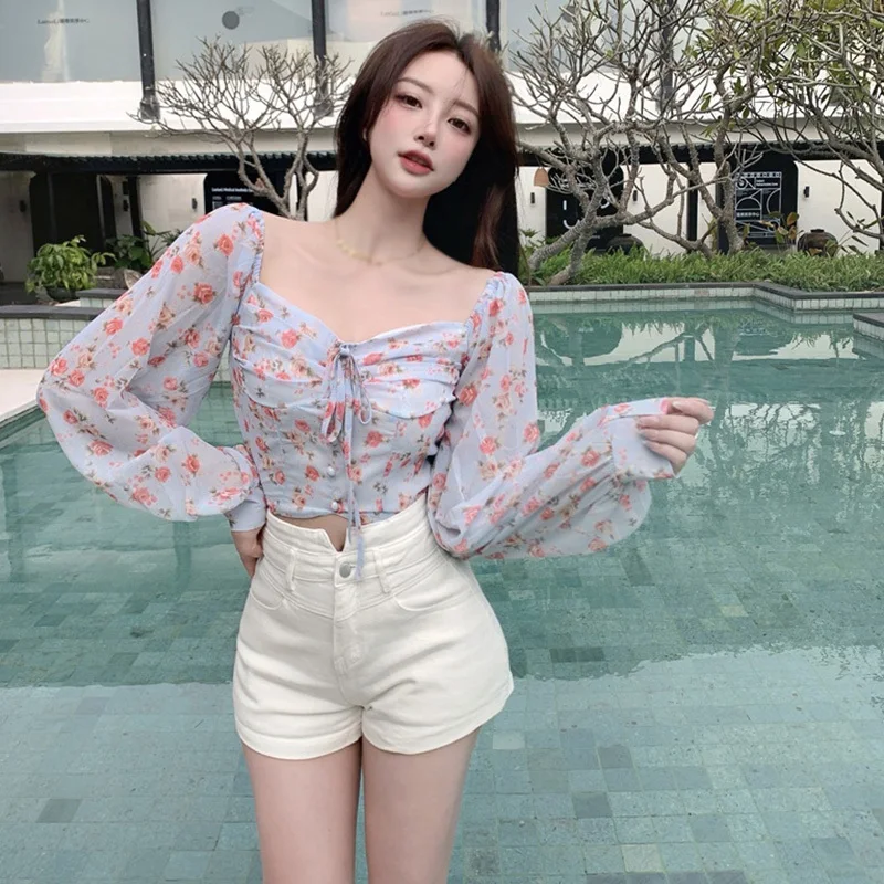 Korea Style Floral Off Shoulder Blouse