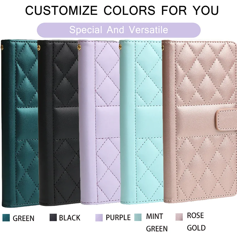 Checkered Wallet Magnetic Flip Card Slot & Photo Frame Leather Case