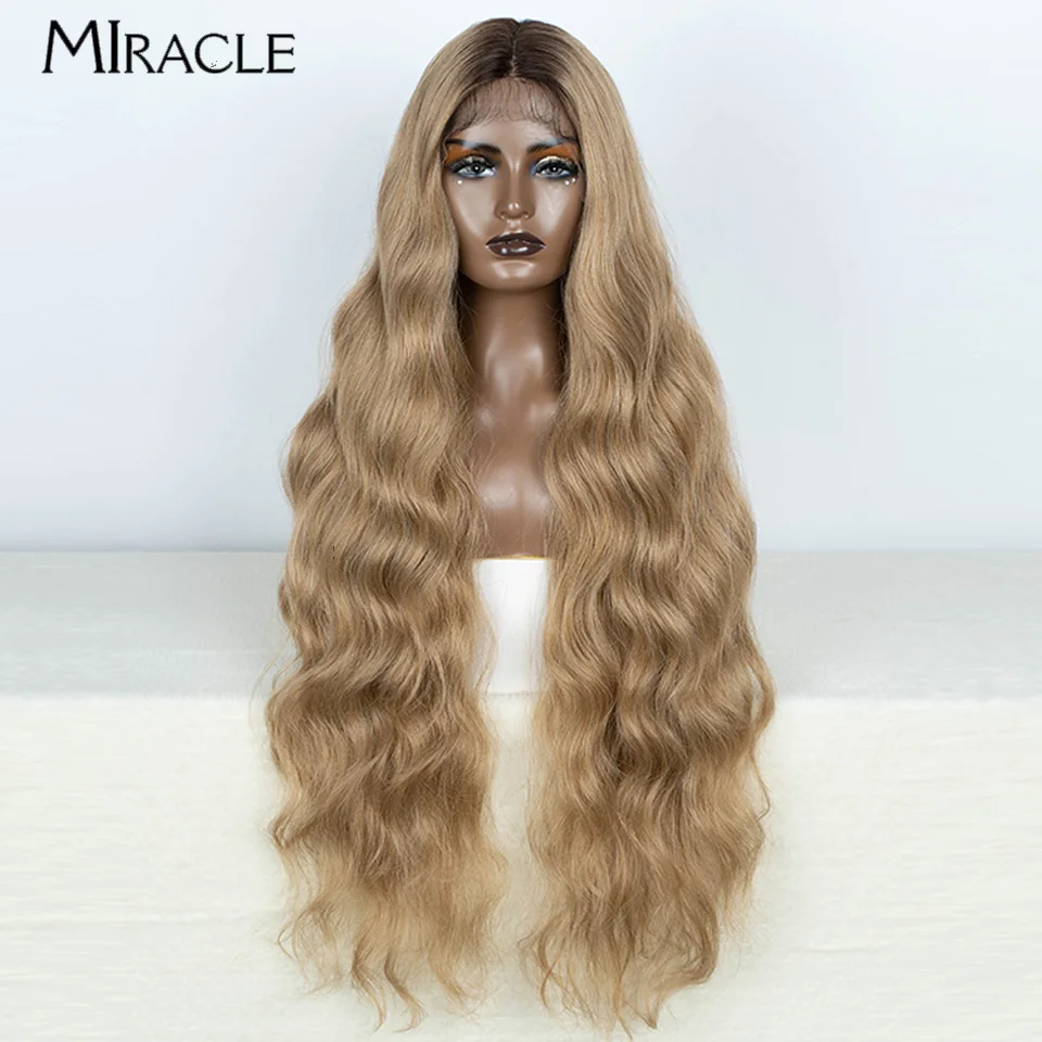 

MIRACLE Synthetic Lace Front Wig for Women Loose Wave Ombre Blonde Wigs Famale Cosplay Wig Long Wavy Fake Hair Heat Resistant