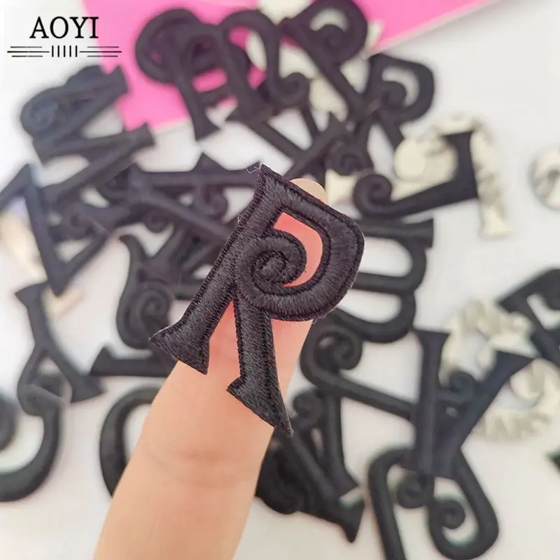 의류용 자체 접착 블랙 작은 글자 패치, 의류에 다리미 스티커, 자수 아플리케 스트라이프, DIY 이름 브랜드 로고, 1 개