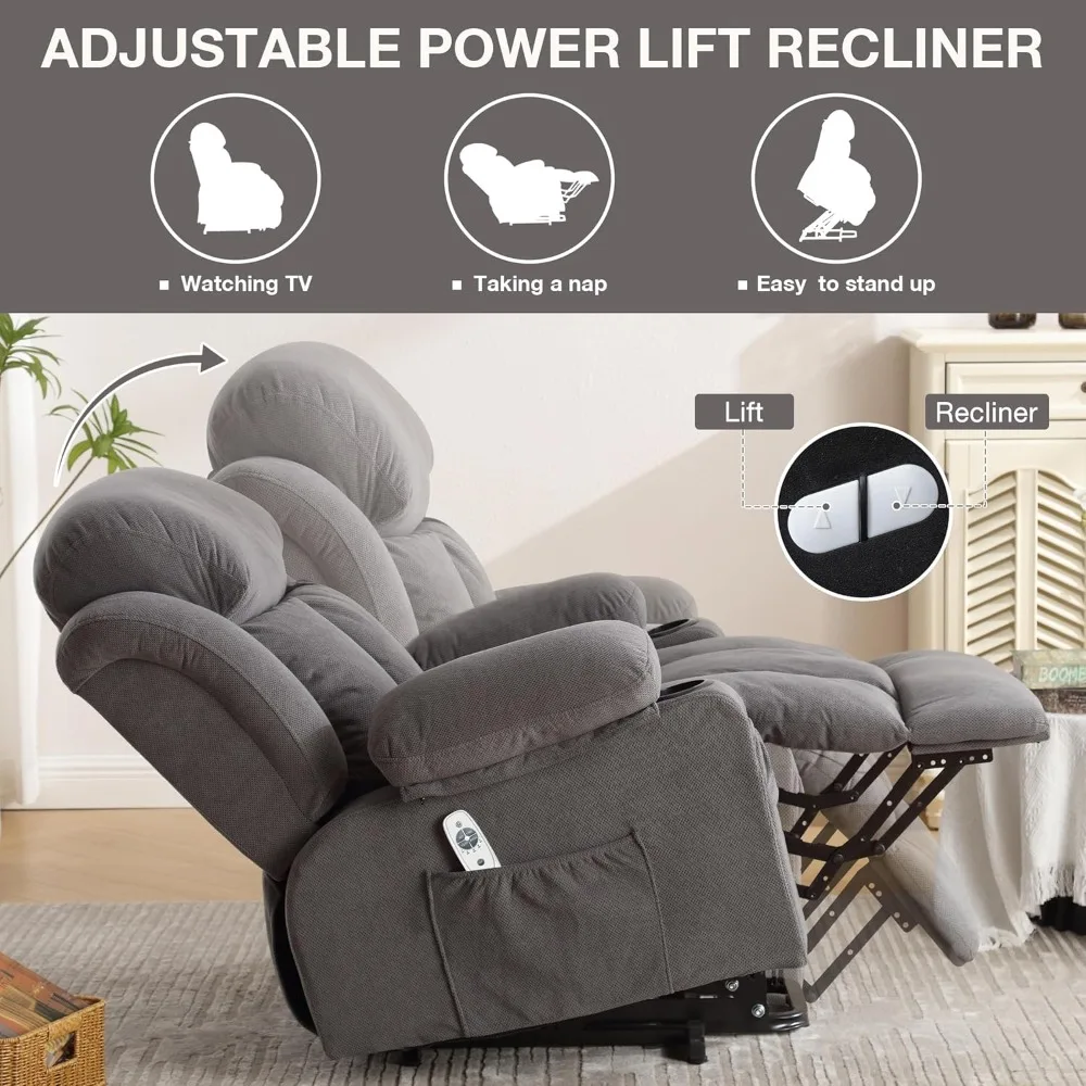Electric Power Lift Recliner Chair with Massage and Heat for Elderly, Oversized Sofa with USB Port
