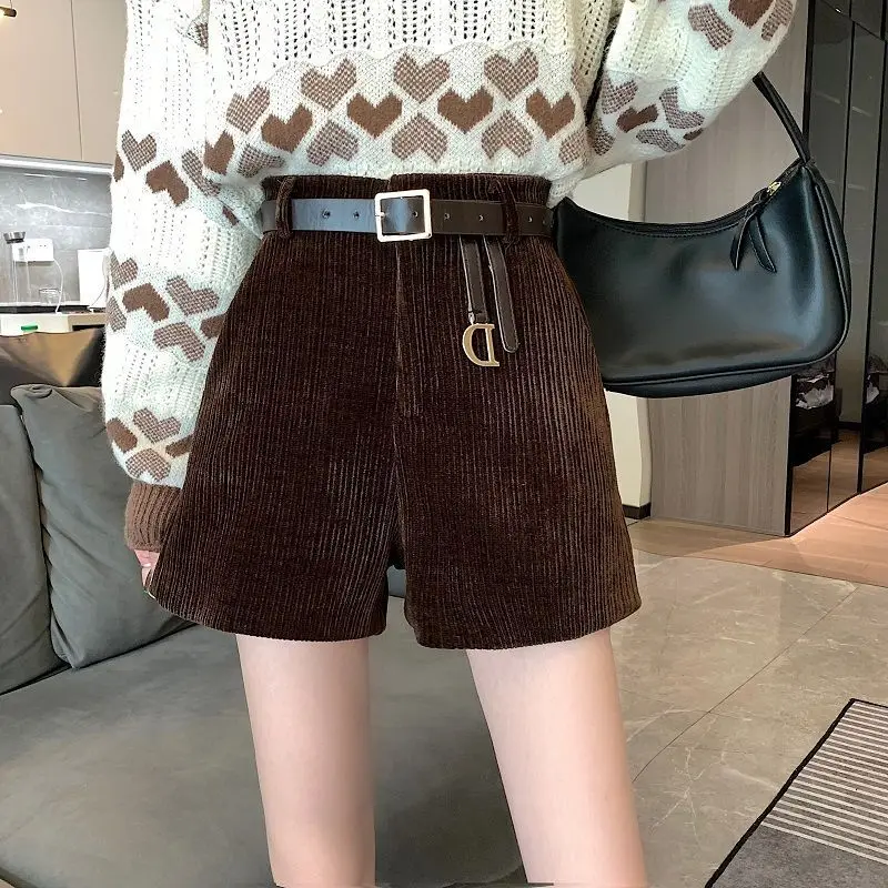 Autumn New High Waist Zipper Patchwork Shorts Solid Color Loose All-match Fashion Wide Leg Pants Trend Casual Women Clothing