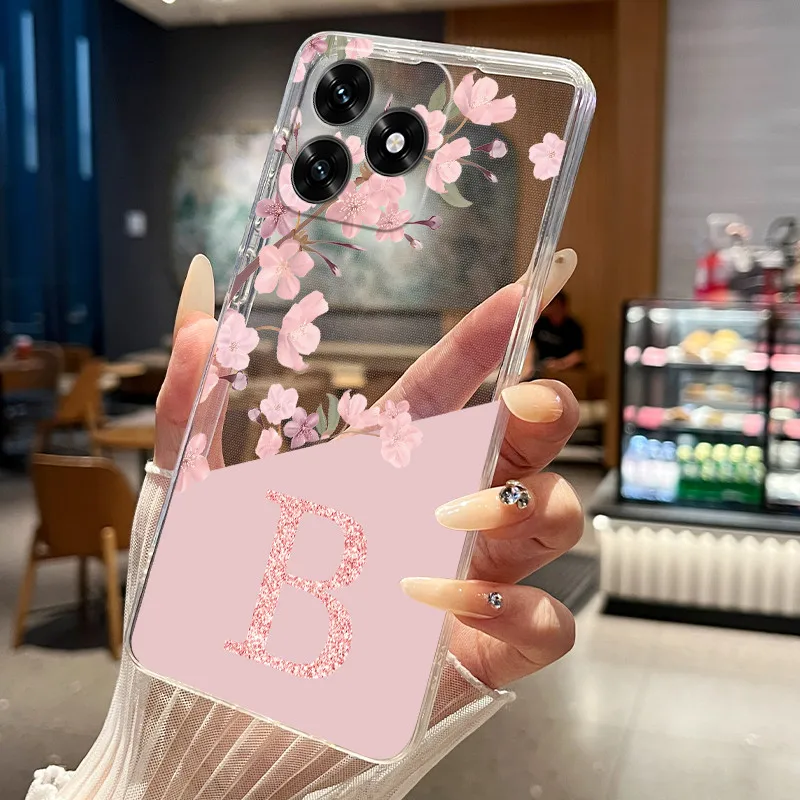 Floral Letter Design Transparent Silicone Protective Phone Case