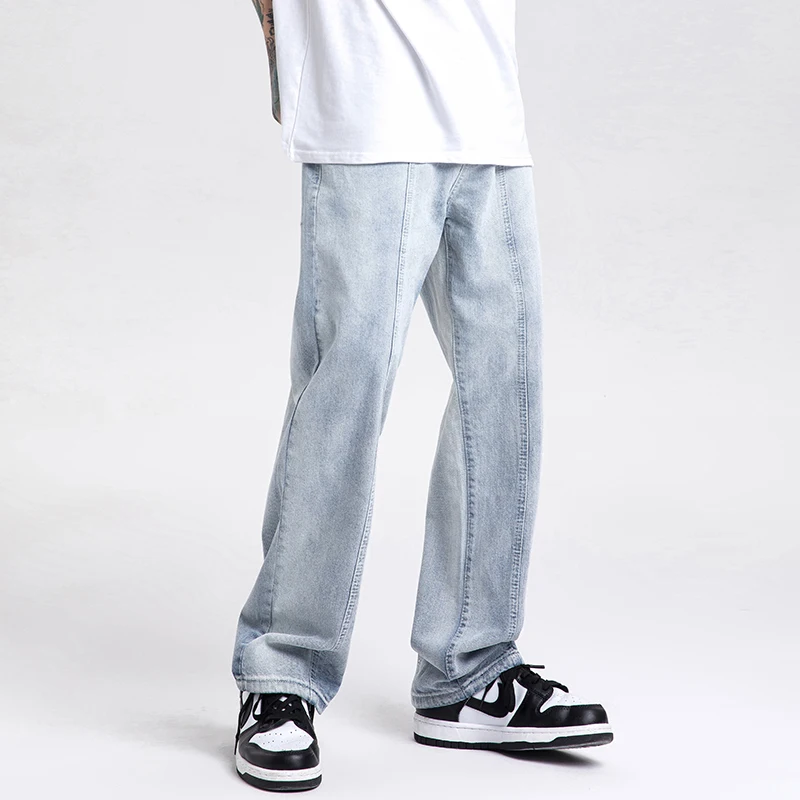 

Youth Men's Jeans Fashion Simple Retro Men's Tide Brand Jeans Loose Casual Straight Trousers S-3XL