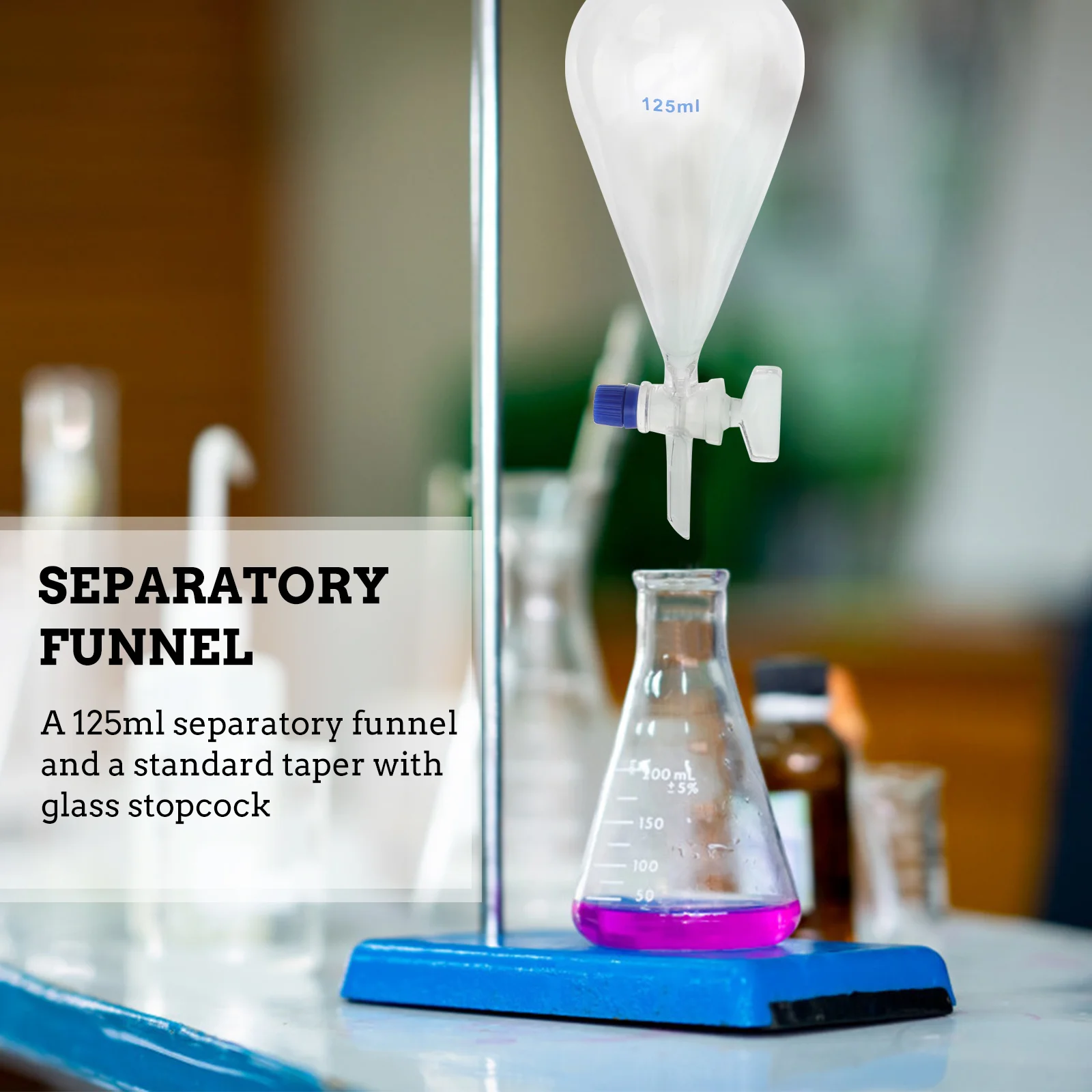 Bracket Flask With Joints And PTFE Plug 250ml Graduated Glass Separatory Funnel Heavy Wall Conical Separatory Funnel Laboratory