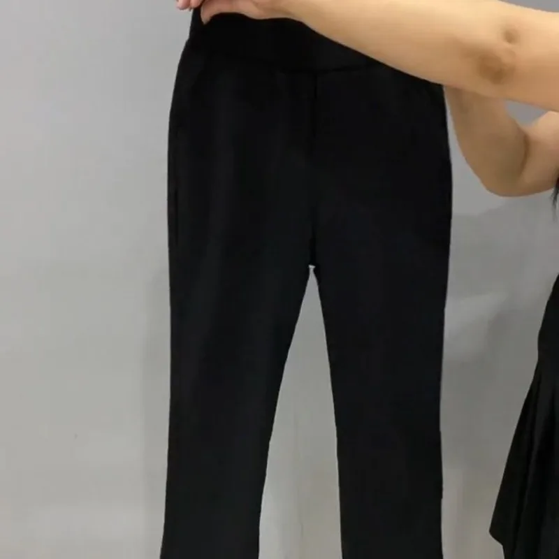 Women's Clothing 2024 Summer New Fashion Commuter Thin Solid Color All-match Spliced Split Bow Straight Casual Calf-Length Pants