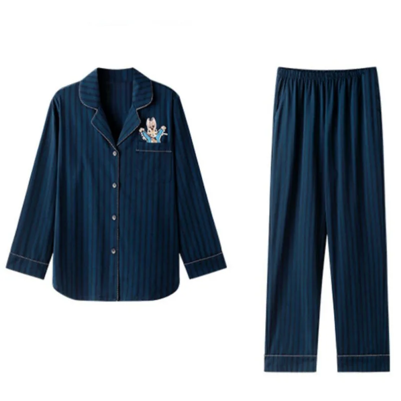 2024 New Couple's Pajamas Women Spring Autumn Cotton Sleepwear Long-sleeved Sets Simple Casual Loungewear V-neck Loose Homewear