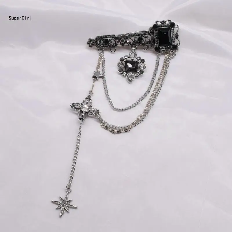 Broche avec chaîne et anges, pendentif en strass, broche métallique