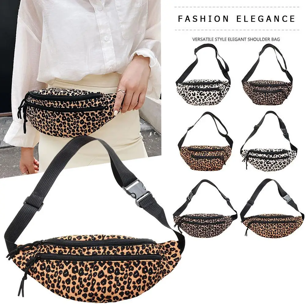 Vintage Large Capacity Chest Waist Bags Women Casual Leopard Printing Handbags
