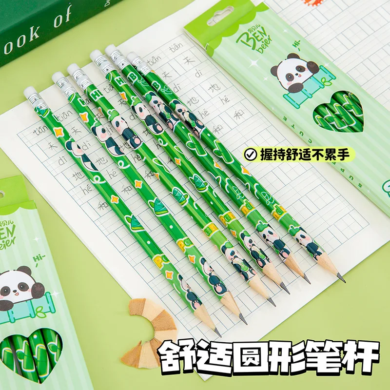 12 pezzi (2 set) Matite di piombo in legno Panda Premi per la scuola primaria Scuola materna per bambini Cancelleria per scrittura Matita HB simpatico cartone animato - immagine 3