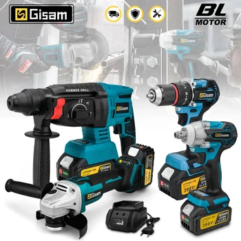 Gisam Brushless Power Tools Sets Electric Impact Wrench Electirc Drill Angle Grinder Electric Hammer For Makita 18v Battery Pins 1
