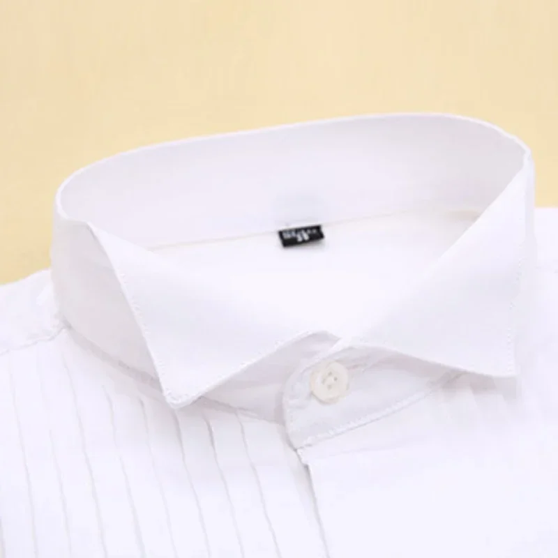 

France Cufflinks Solid Tuxedo Shirts for Men with Regular Fit Business Men Social Shirt Long Sleeve Swallow Tail Collar Quality