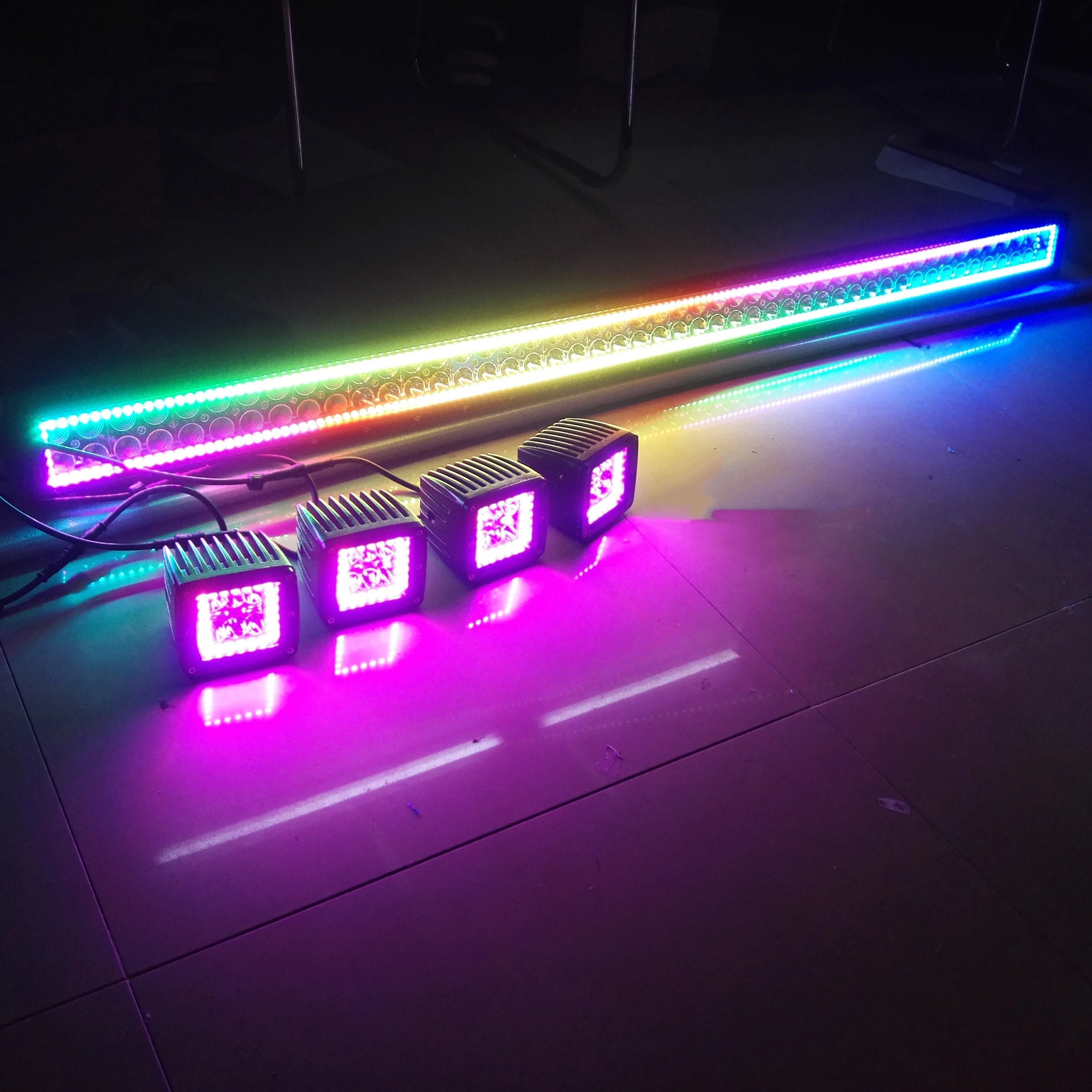 

14/20/22/32/42/50inch Off-road Led Light Bar 4pcs 3" Work Pods Chasing RGB Halo MultiColor Change Syn Control for Jeep ATV SUV