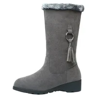 Winter New Arrival Korean Style Women's Fleece-Lined Thickened Mid-Calf Warm Flat Bottom Side Zipper Snow Boots Rubber Material - Image 5