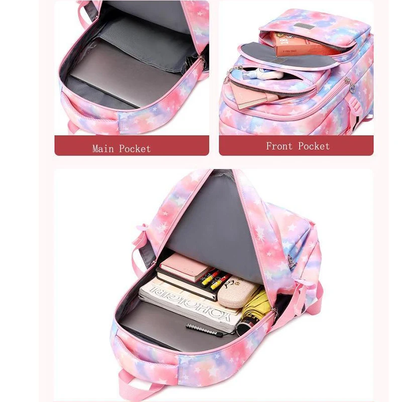 3pcs/set Children Backpack School Bag for Girls Schoolbags Waterproof Mochilas Escolares Lunchbox School Child with Pencil Case