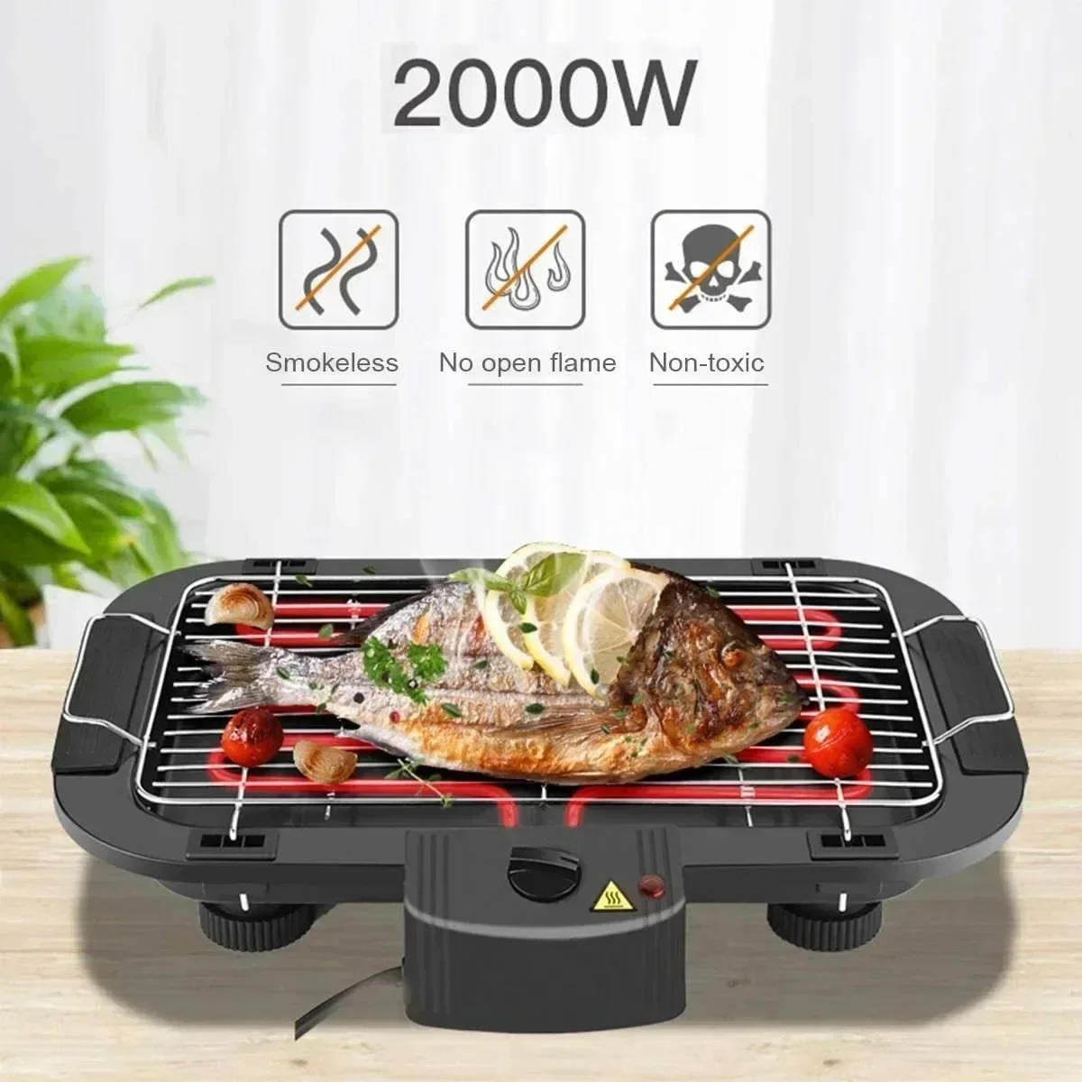 

2000W Electric BBQ Grill Multi-function Smokeless Barbecue Machine Home BBQ Grills Indoor Roast Meat Dish Plate Multi Cookers