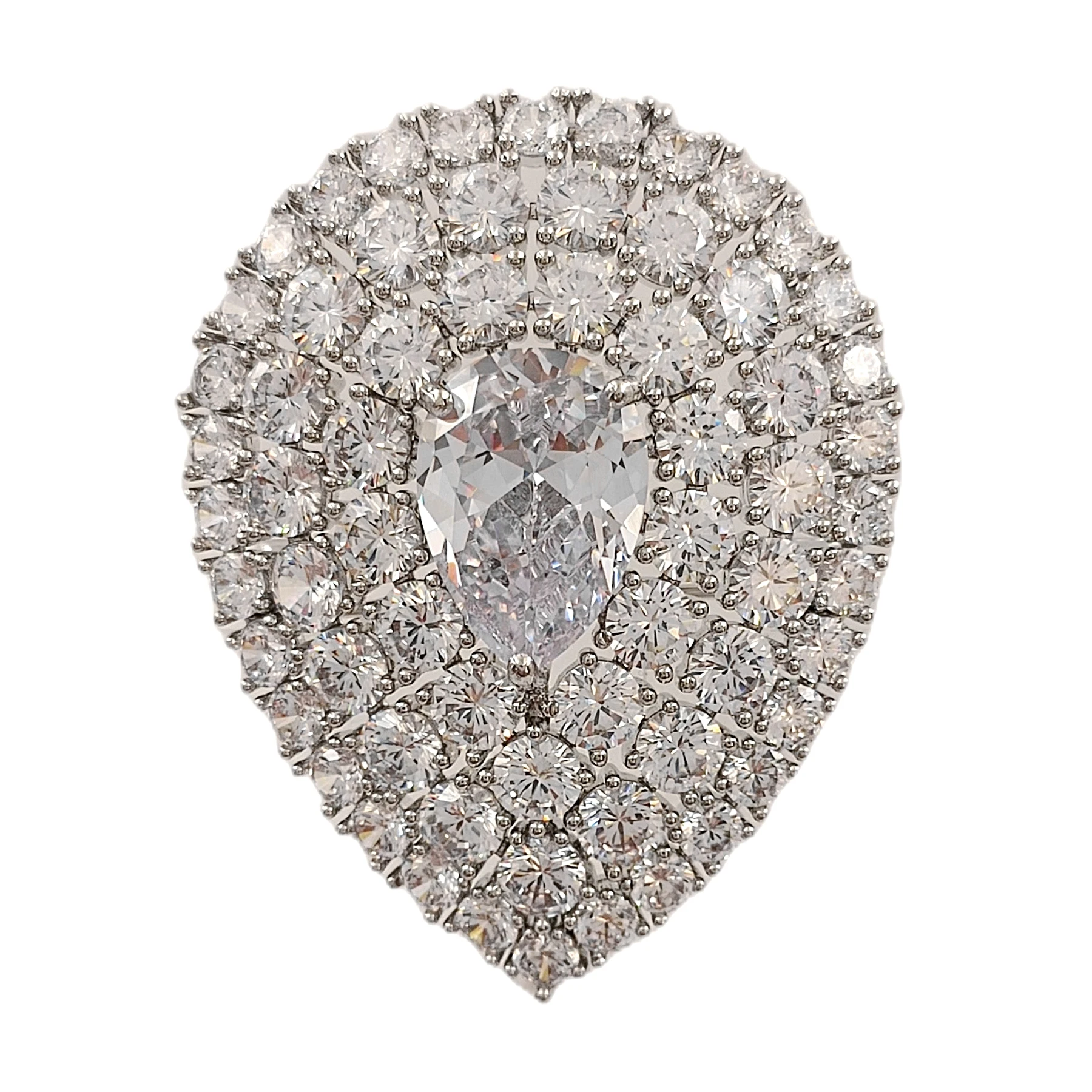 Middle Century Design Clear White Round and Pear CZ Brooches Pins Teardrop Jewelry for Homecoming Galas Formal Affairs Holiday