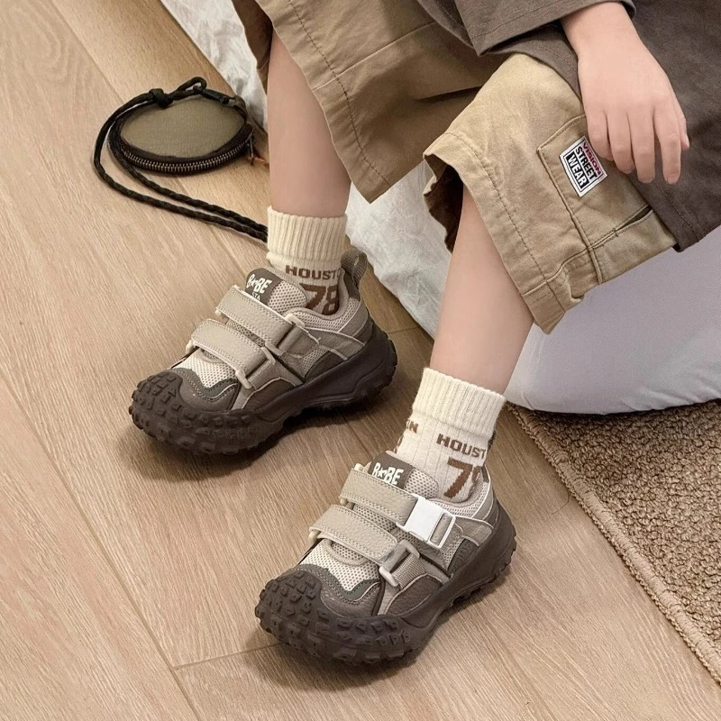 키즈 청키 스니커즈 2026 신상 겨울용 코튼 벨크로 슈즈 스파이크 러그 솔 미끄..