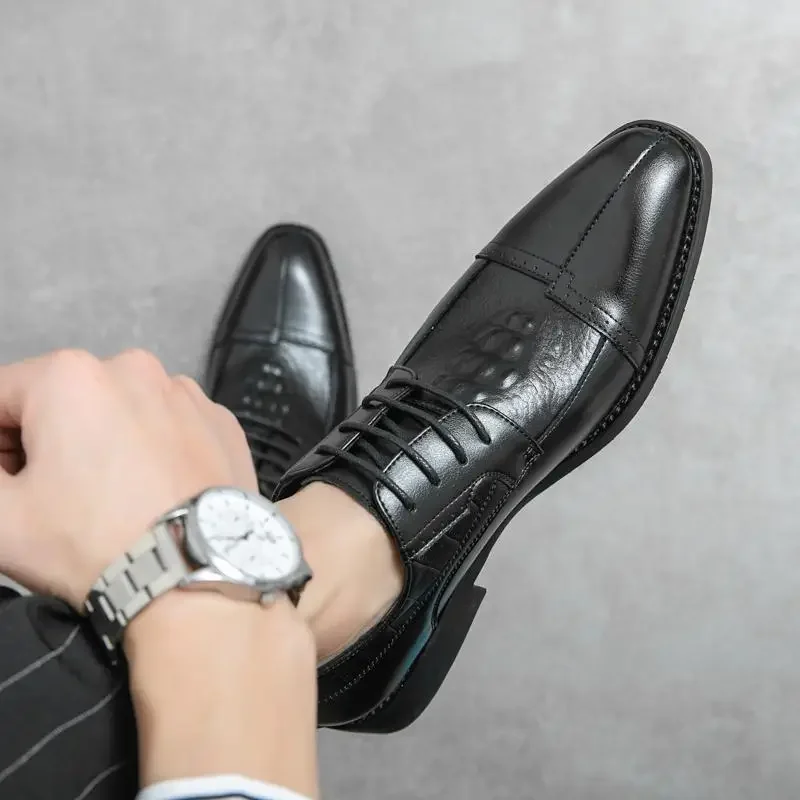 

Мужская весенняя обувь, новинка 2023, черные деловые кожаные туфли в британском стиле, для работы, отдыха, свадьбы, для жениха