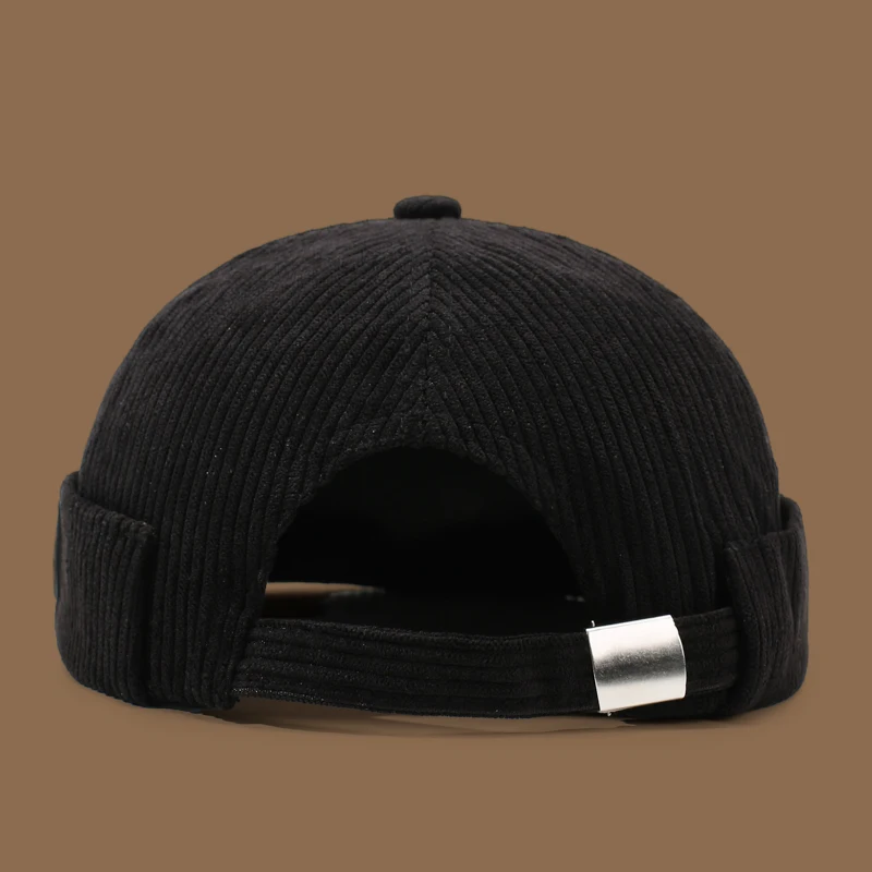 Autumn and winter corduroy brimless casual hat, personalized yuppie hat, men's and women's striped velvet melon skin hat 2