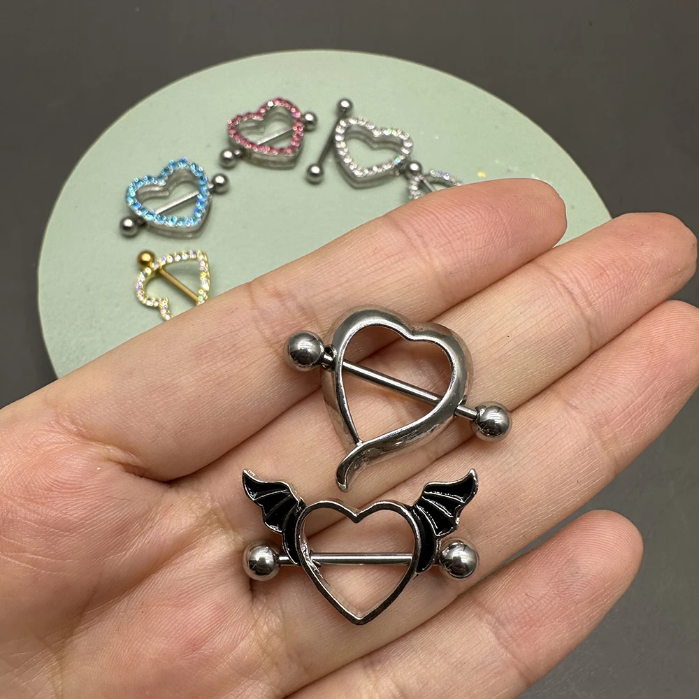 Love Heart Nipple Piercing Stainless Steel 1pc Crystal Sexy Nipple
