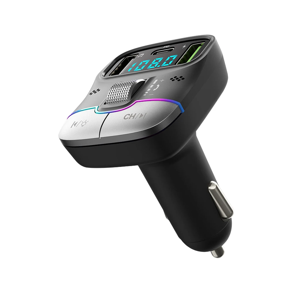 Bluetooth 5.3 Car FM Transmitter Wireless Bluetooth Car Adapter MP3 Player Handsfree Call Dual USB PD Fast Charger Roller Wheel