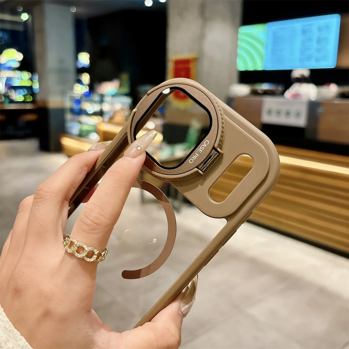 Magnetic Transparent Phone Cover with Camera Lens Protection and Stand