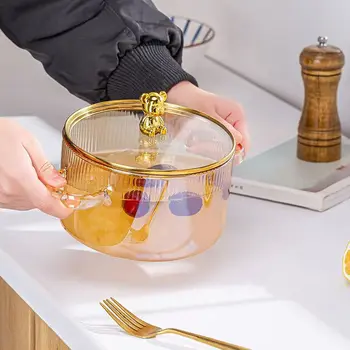 1500ML Glass Saucepan Clear Cooking Pot Soup Pot Heating Dual Handles Glass Saucepan With Cover Kitchen Cooking Tools