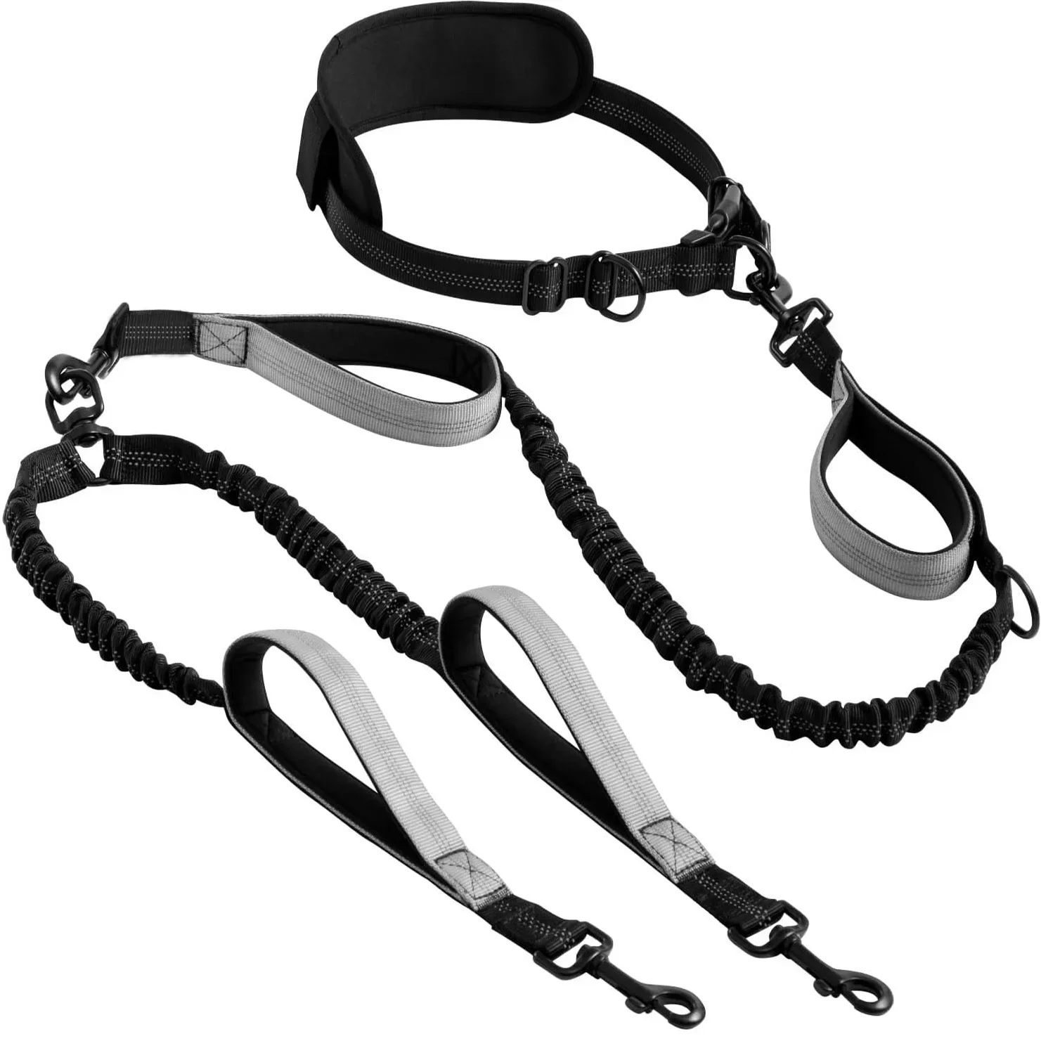 Two dog leashes with thickened handles, reflective strips for outdoor sports, suitable for medium to large dogs, dual-head leash Two dog leashes with thickened handles, reflective strips for outdoor sports, suitable for medium to large dogs, dual-head leash