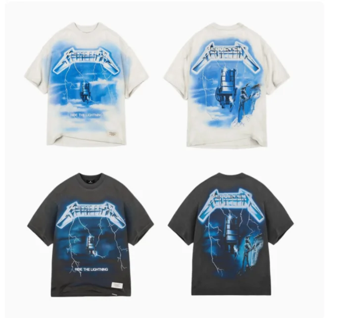 Represents Short-sleeved T-shirt Joint Metallica Print Men's and Women's Same American High Street Crew Neck Loose Retro Top 2