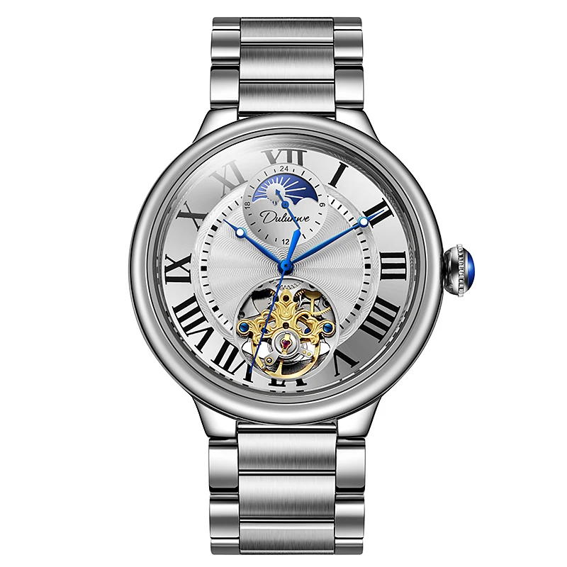 Mens Watches Rome Time Tourbillon Top Brand Luxury Automatic Mechanical Watch Men Moon Phase Waterproof Montre Homme ideal knight tourbillon movement watches for men two location time display skeleton hollow waterproof men s watch blue earth