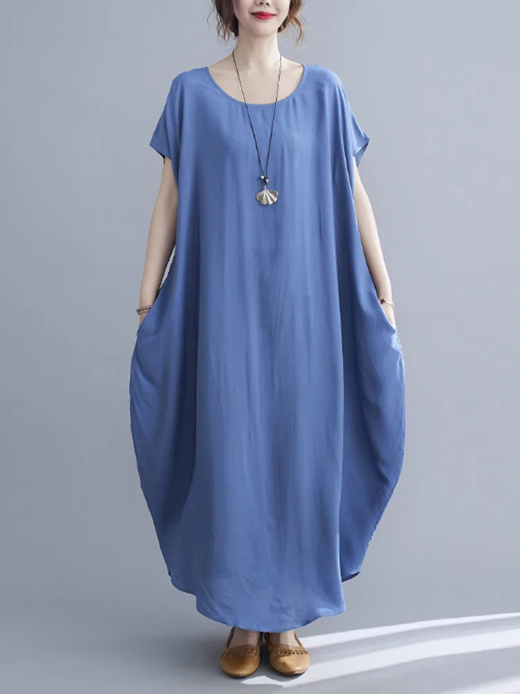 short sleeve oversized satin vintage dresses for women casual