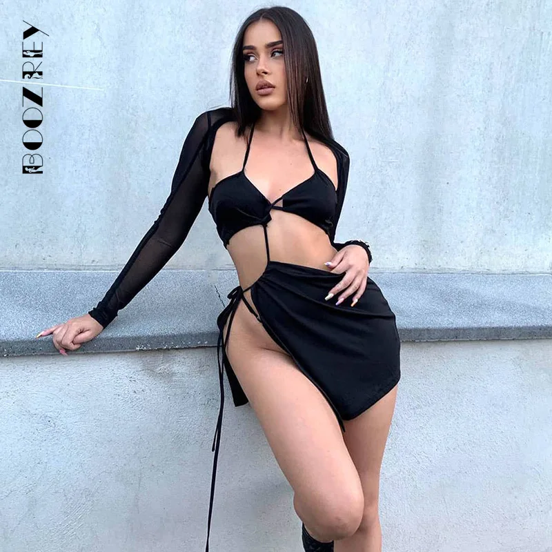 

BoozRey Sexy Bandage Asymmetrical Hollow See Through Dress for Women 2022 Summer Party Club Striptease Prom Mini Dresses Girl