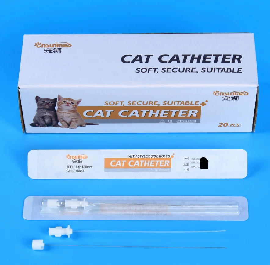 Cat Urinary Catheters With Stylet Side Holes 0.8mm 1.0mm 1.3mm Sterile Soft