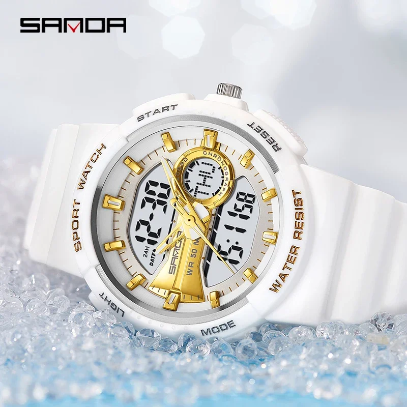 SANDA Man Quartz Watch Men's LED Digital Chronograph 50M Waterproof Outdoors Sports Wrist Watches For Men Clock Reloj De Hombre