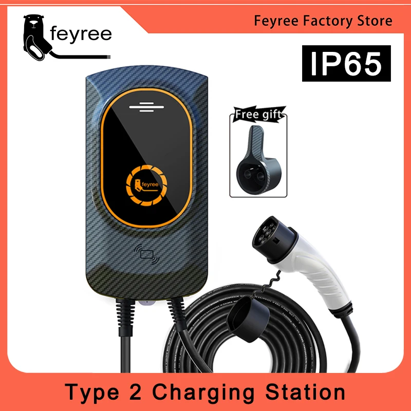 Feyree Ev Charger Type2 Cable 32A 7Kw Evse Wallbox Iec62196-2 Socket 11Kw 22Kw Plugin Trifase E Versione Di Ricarica Per Auto Elettrica