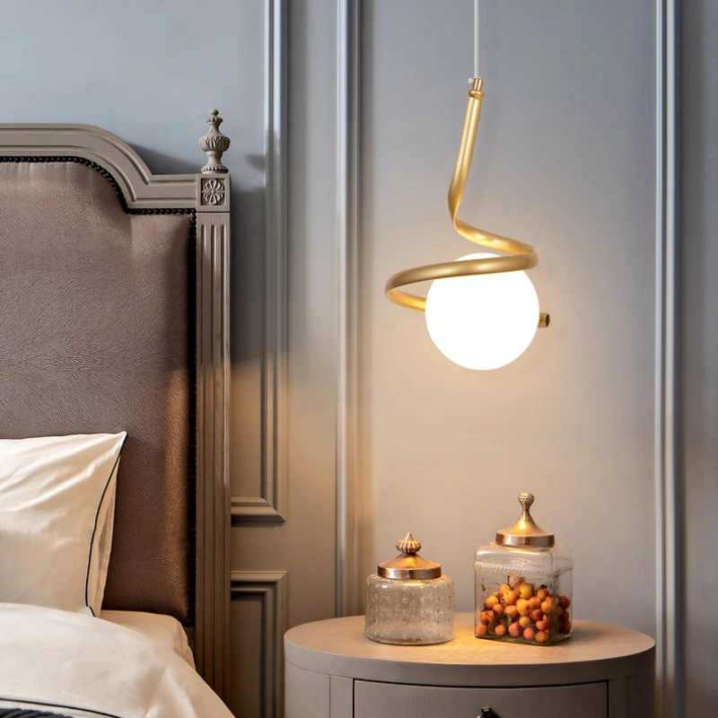 Nordic Light Luxury Bedroom Bedside Pendant Lights Milky White