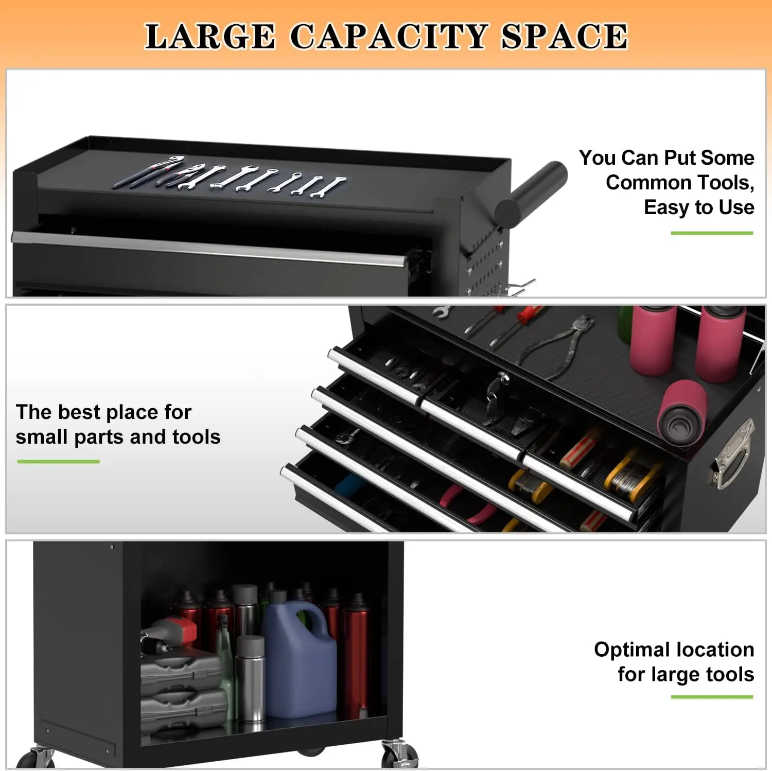 8-Drawer High Capacity Rolling Tool Chest, Removable Cabinet Storage Tool Box with Wheels & Drawers, Detachable Toolbox Lock 4