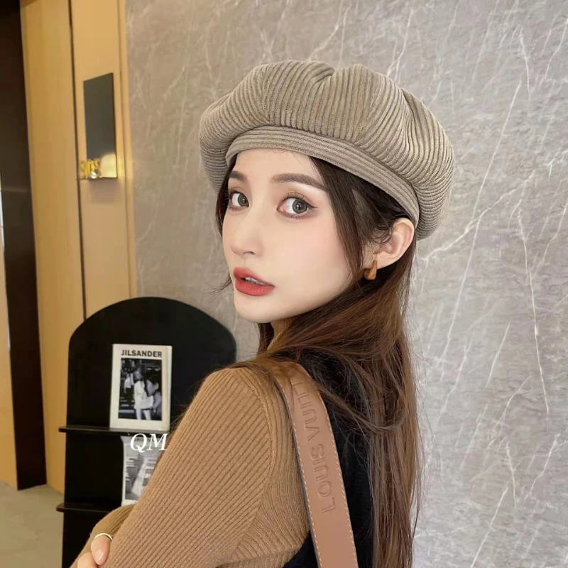 

Cloud Corduroy Beret Autumn and Winter Warm Japanese and Korean Version Retro Big Head Painter Hat Beret