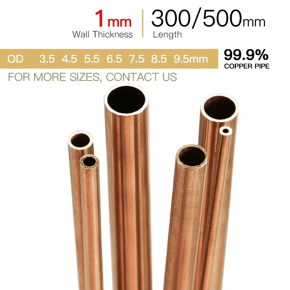 uxcell Copper Round Tube, 6mm OD 1mm Wall Thickness 300mm Long Straight  Pipe Tubing 3 Pcs