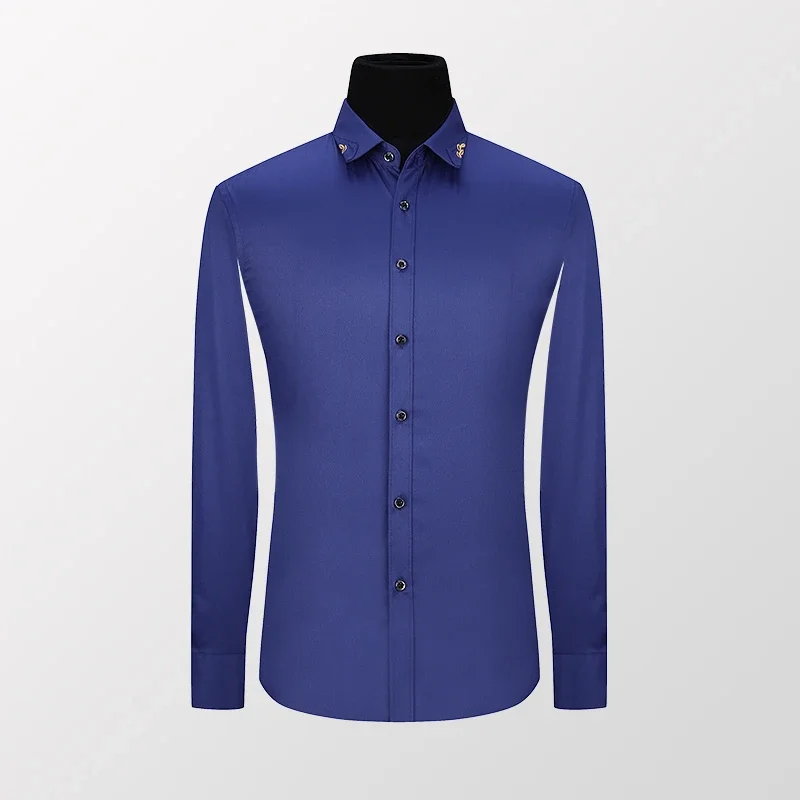 Dress Shirts BROWON Spring Autumn Silky Fabric Men Shirt Long Sleeve Dresss Shirt Men Wedding Party Slim Turn Down Collar Size 5XL