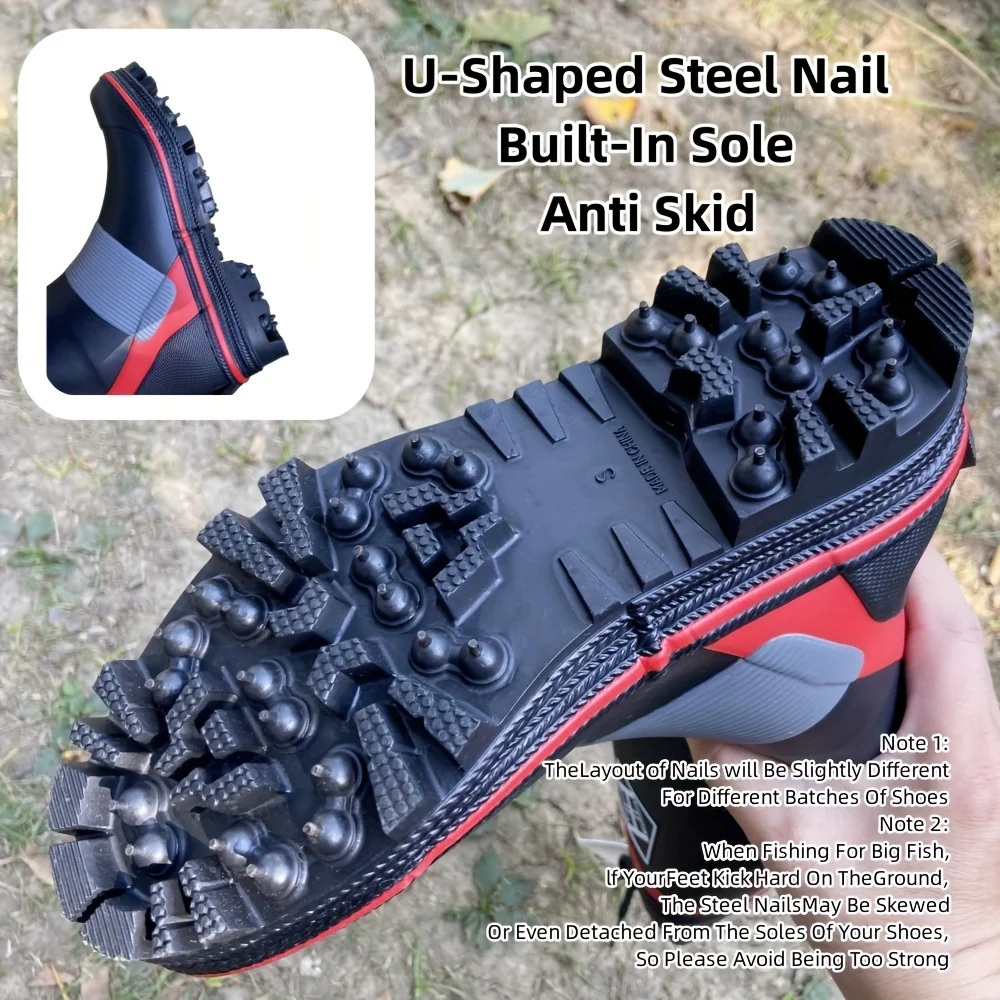 Secure-Fit Men&rsquo;s Waterproof Rain Boots-Anti-Slip Rubber with Steel Spikes for Climbing&Fishing,Durable&Stylish fishing boots