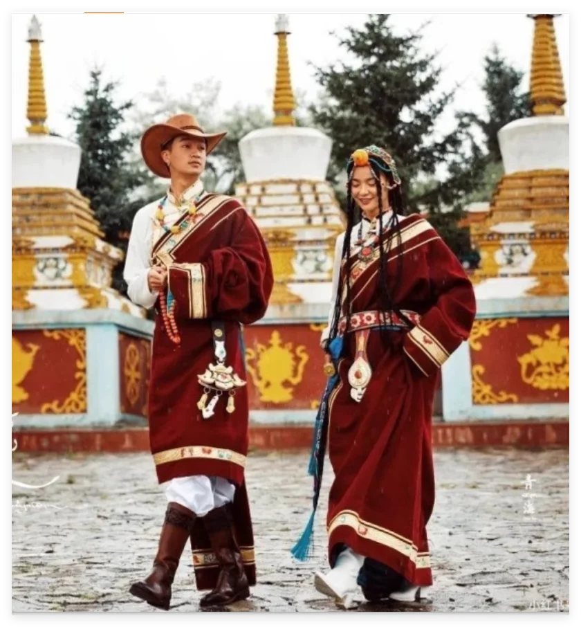 Chinese ethnic style couple style woolen Tibetan robe traditional cultural wedding dress