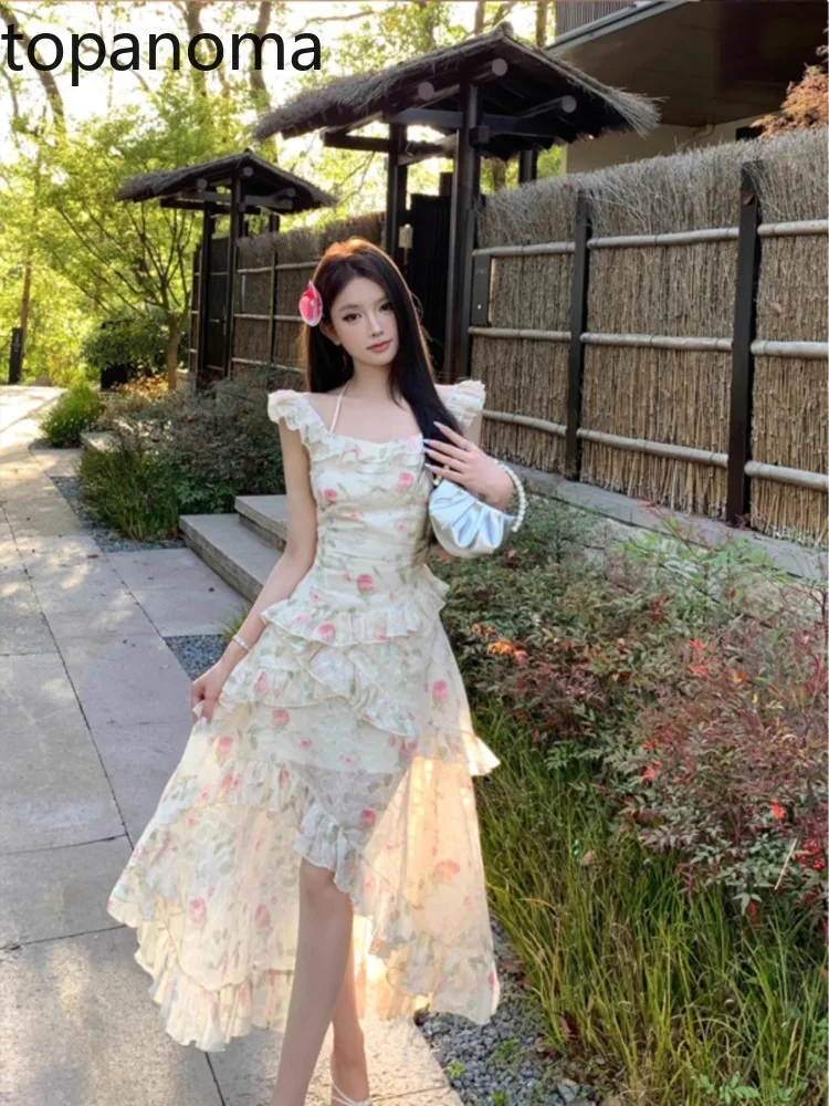 

Topanoma элегантные вечерние платья для женщин с цветочным принтом и оборками, необычное сексуальное праздничное милое коктейльное платье для свадьбы, дня рождения