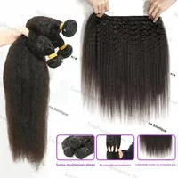 Cheveux humains indiens 30 pouces 12A Kinky Straight, 3 paquets de cheveux vierges bruts non traités Yaki Straight, double trame, pour tressage en vrac 4