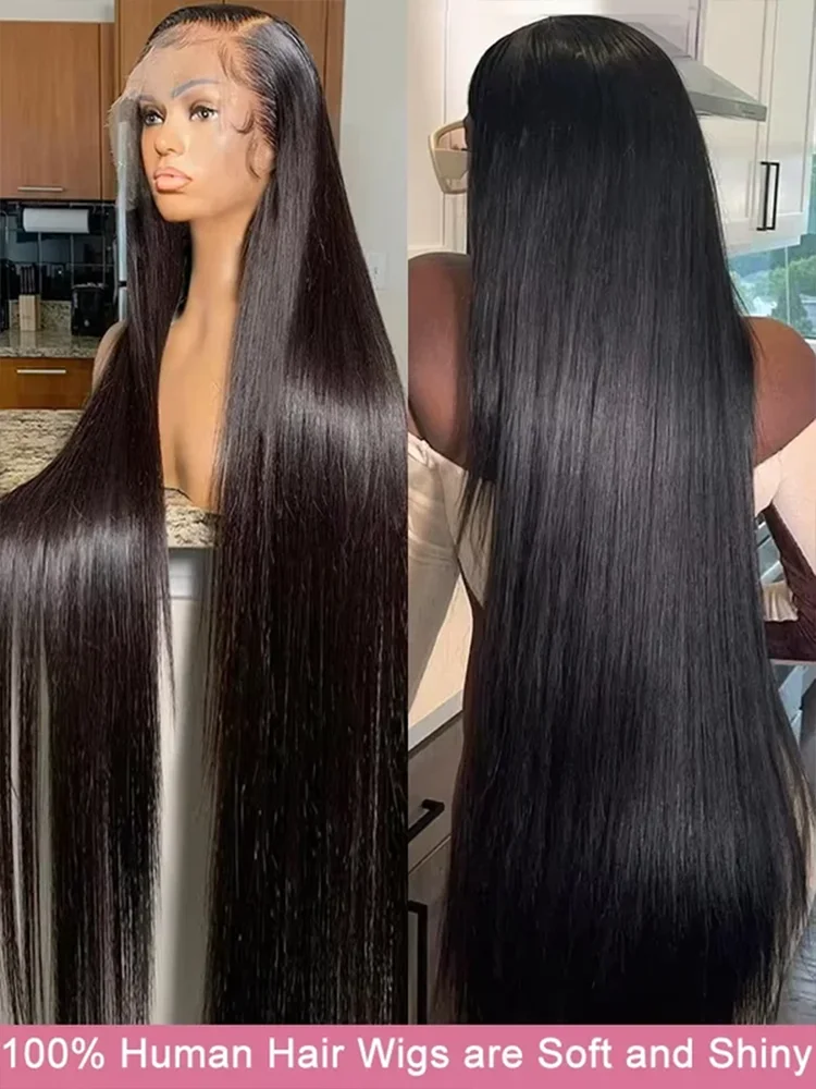 42 inch 13x6 Hd Lace Frontal Wig 250% Density 100% Human Hair Pre plucked Brazilian Straight Lace Front Wigs For Black Women