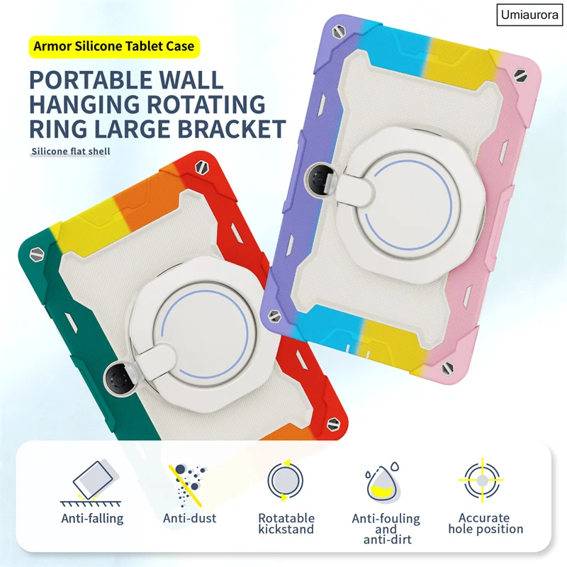 Shockproof Rugged Tablet Case with Pull Ring Stand and Strap - Enhanced Protection Cover