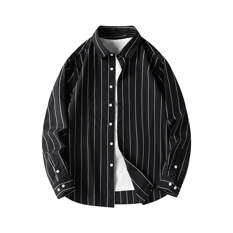 

M-5XL 2023 Autumn New Men's Striped Shirt Solid Casual Long Sleeve Slim Fit Korean Edition Business Formal Laydown Shirt