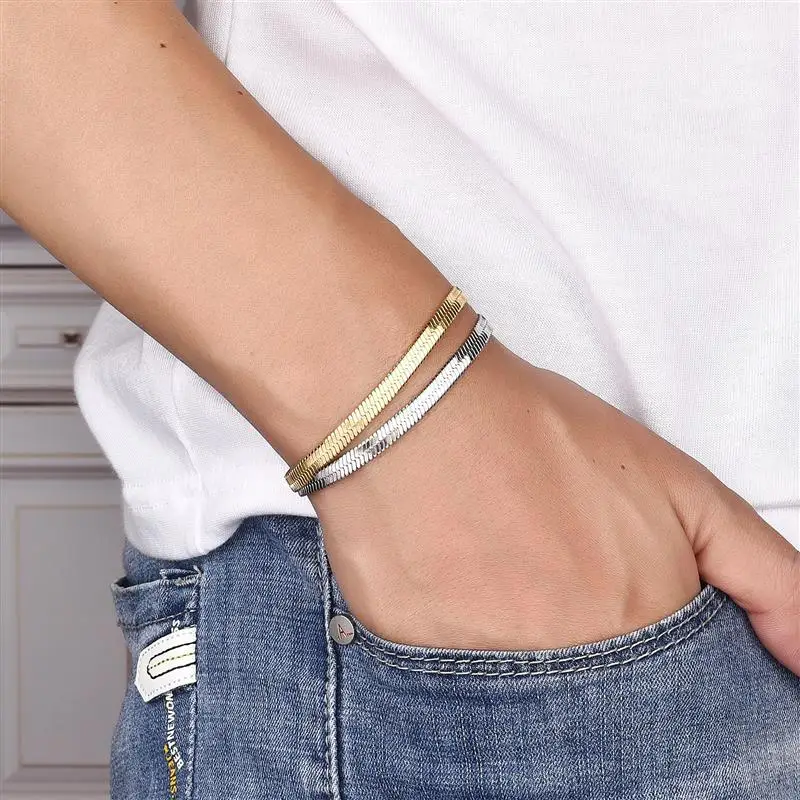 Bracciale Donna GoldChic A Serpente Piatto In Acciaio 316L - Larghezza 3 O 5 Mm, Colori Argento/oro/nero/rosa - Lunghezza Regolabile Da 16 A 21 Cm